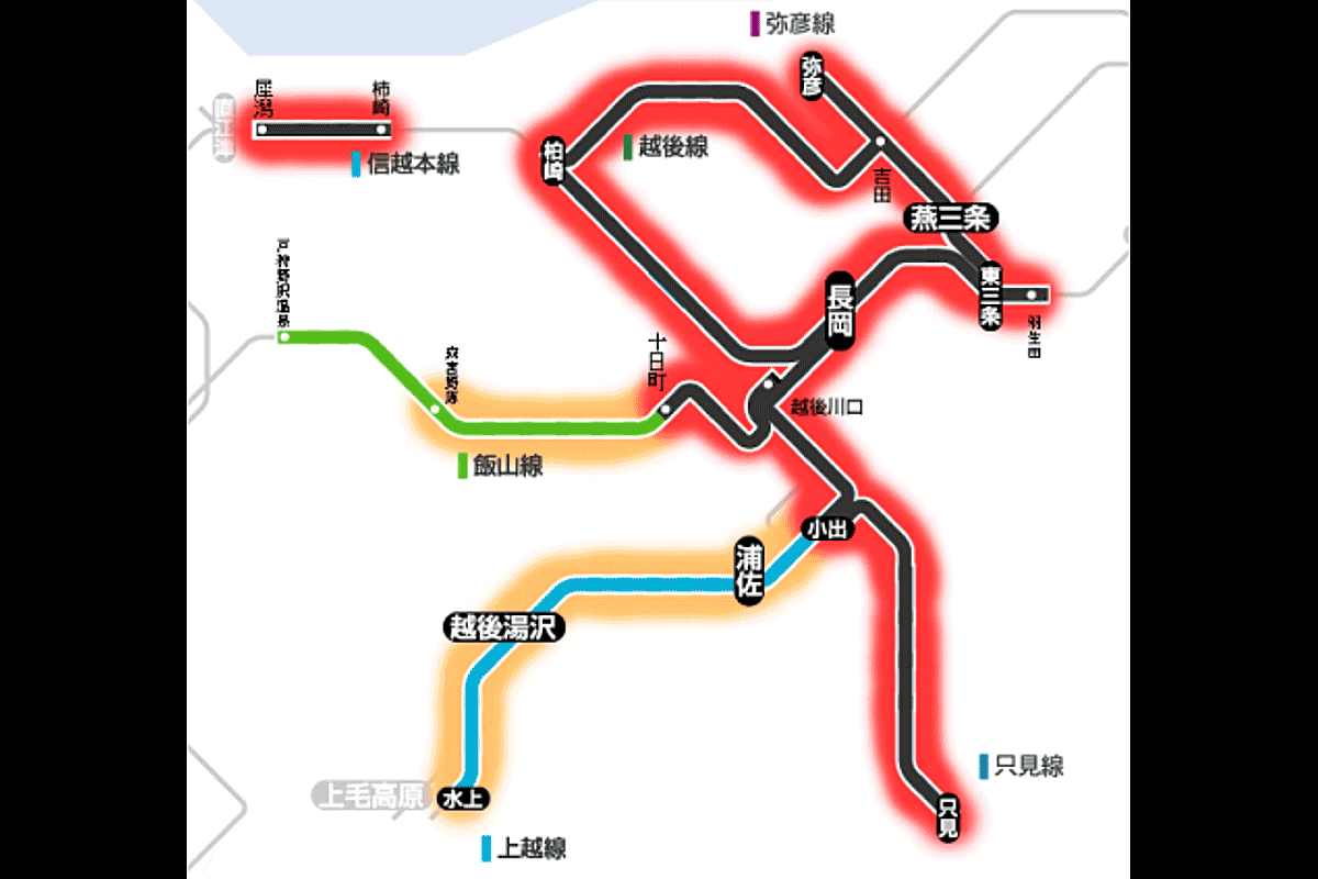 長岡駅周辺の在来線は大雪で全線運休（JR東日本アプリより）