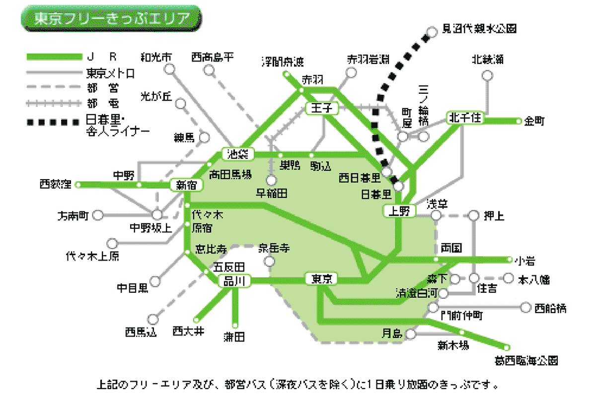 「東京フリーきっぷ」フリーエリア（画像：JR東日本）