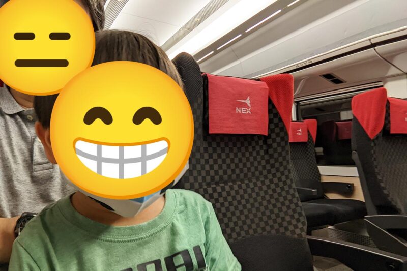 「成田エクスプレス」は全車指定席なので幼児の息子は膝の上