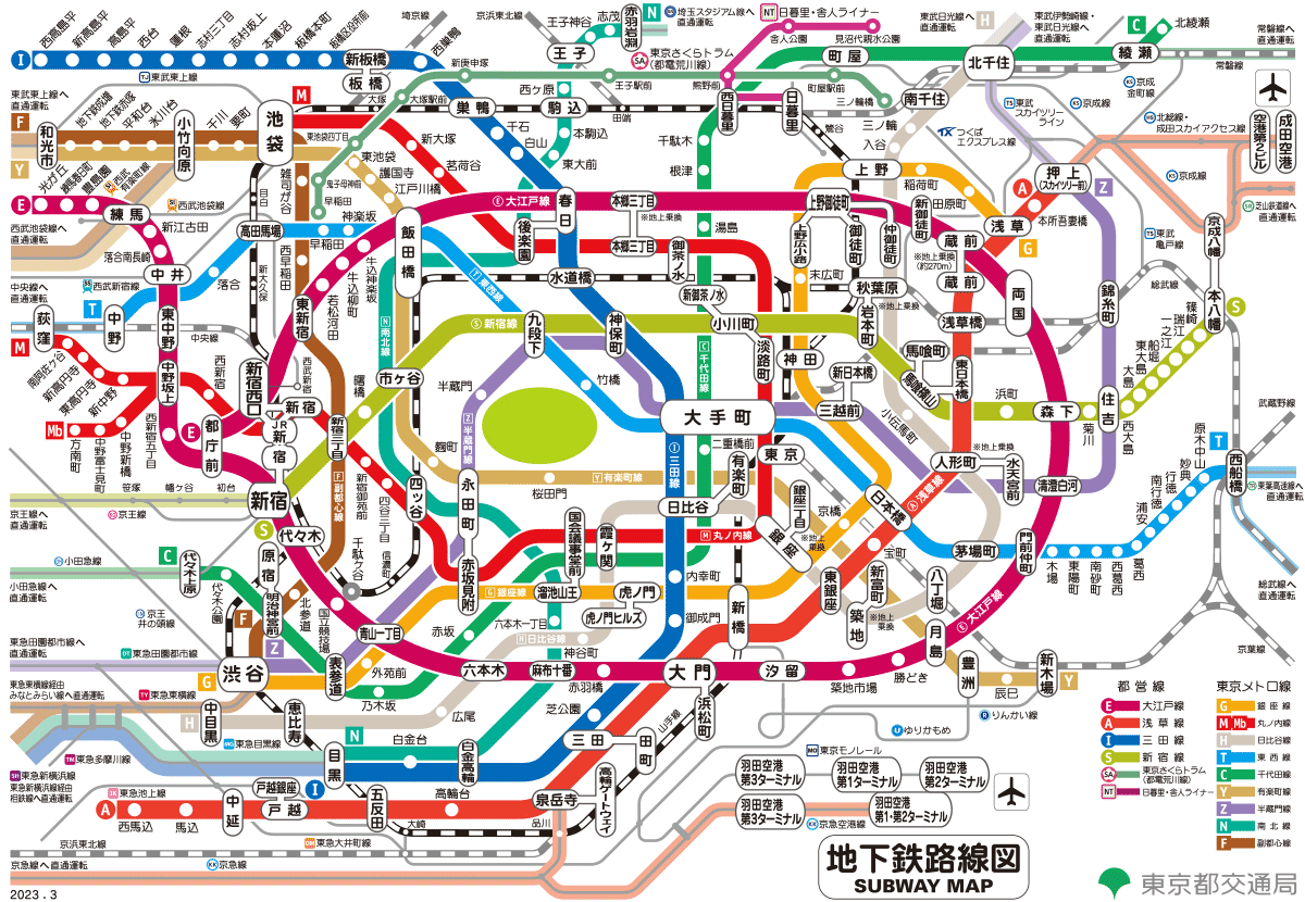 東京の地下鉄路線図(東京都交通局公式サイトより引用)